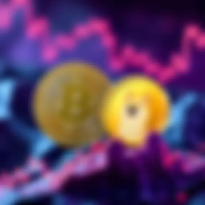 A graphic showing Bitcoin and Dogecoin symbols, with Bitcoin's symbol looking larger and Dogecoin's symbol showing signs of growth, representing market dominance and potential shifts.