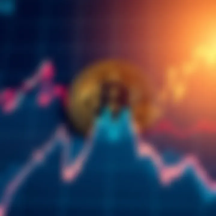 Bitcoin Symbol on Economic Graph A Bitcoin symbol overlaying a rising economic graph, illustrating its impact on finance.