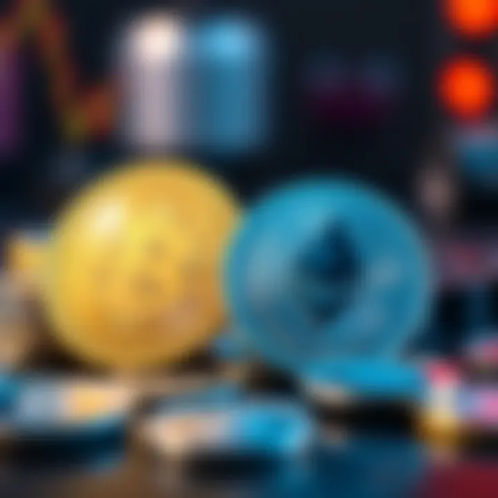 Close-up of Bitcoin and Ethereum coins resting on a table, symbolizing the cryptocurrency market