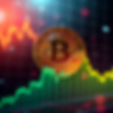 Bitcoin symbol on a graph Bitcoin symbol overlaid on a financial graph showing upward trends