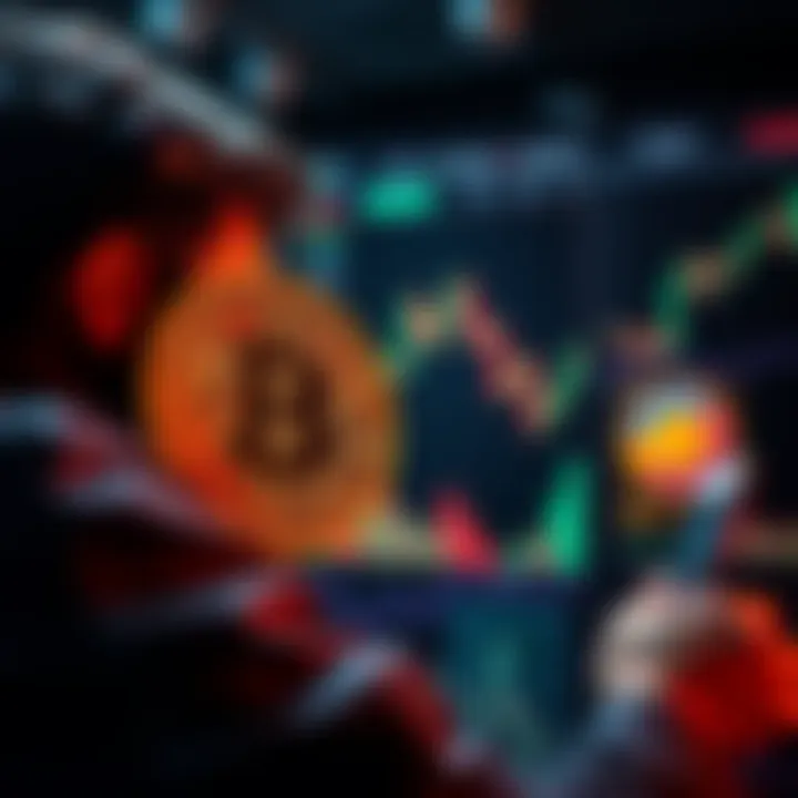 A person analyzing Bitcoin market trends with charts and graphs in the background.