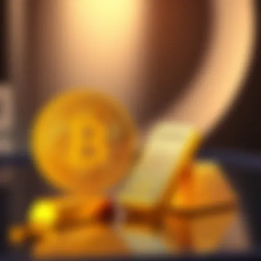 A visual comparison showing Bitcoin symbol and gold bars side by side, highlighting the debate on value