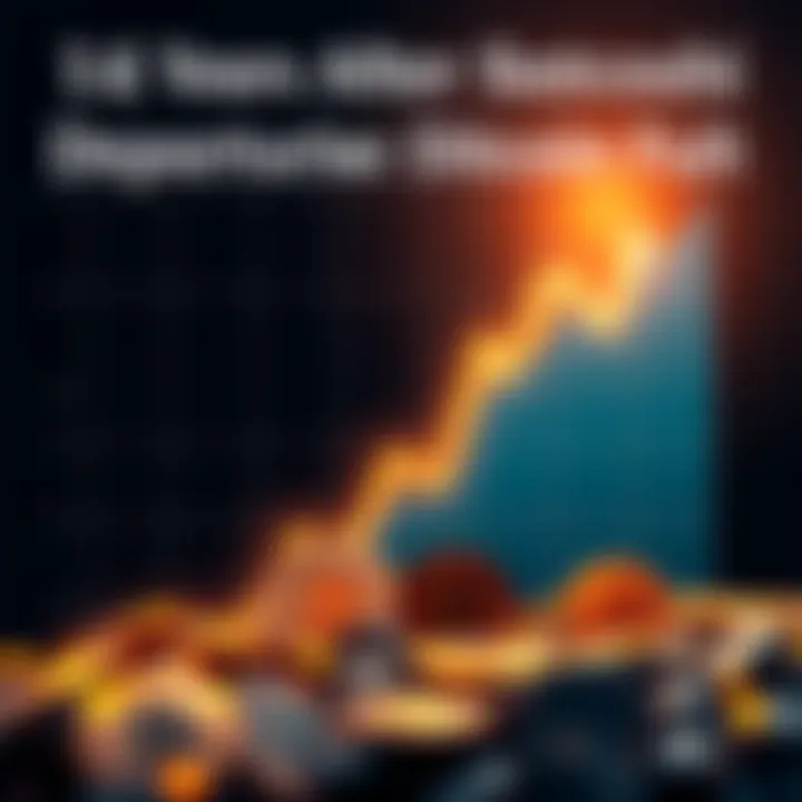 A line graph showing the growth of Bitcoin over the past 14 years with upward trends