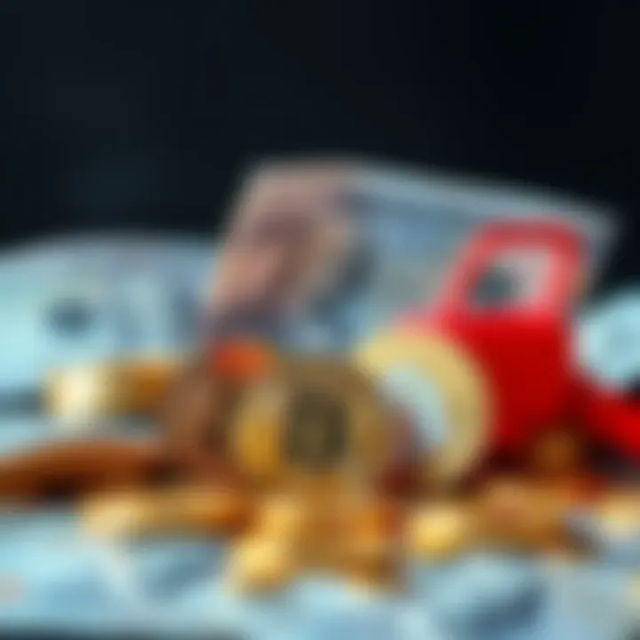 A visual representation of Bitcoin coins alongside declining fiat currency notes, symbolizing wealth protection against inflation