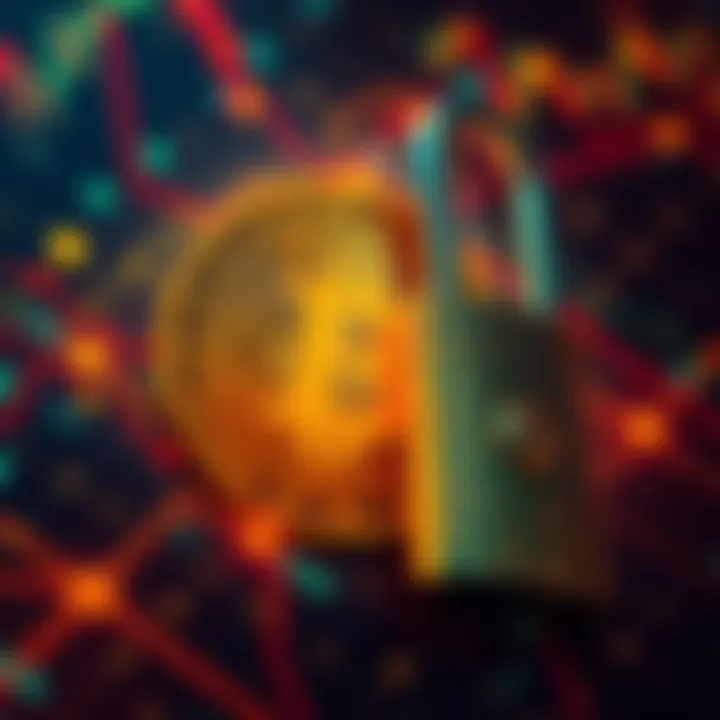 A graphic showing a Bitcoin symbol and a lock, illustrating the theft and security issues in cryptocurrency