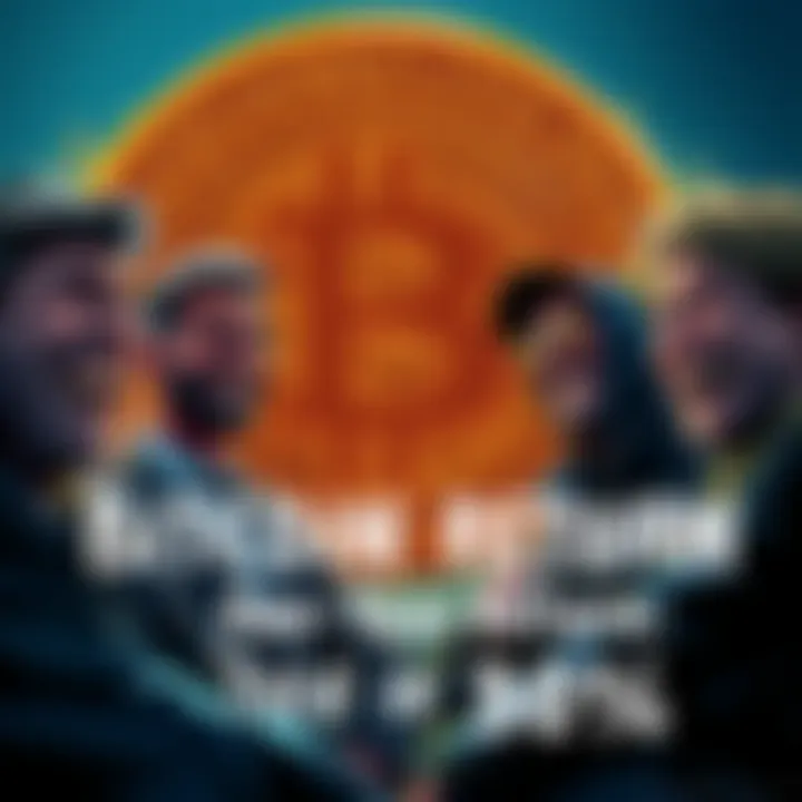 People laughing at crypto losses with Bitcoin symbol in background