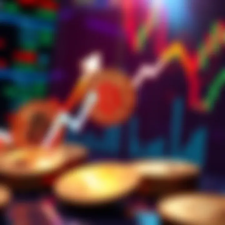 A graphic showing Bitcoin coins with upward trend arrows and market charts representing investment strategies for 2025.