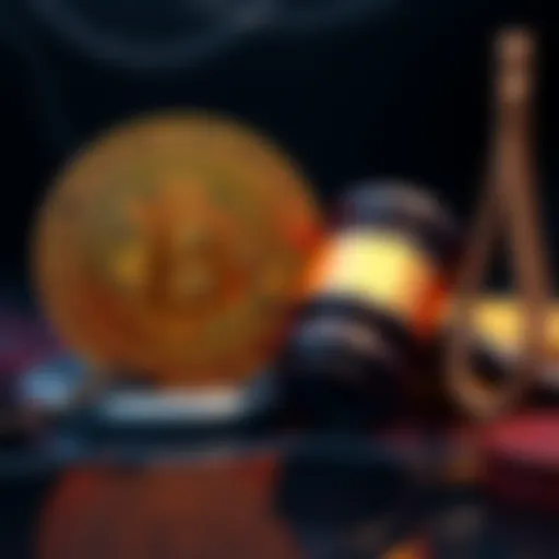 A digital representation of Bitcoin with a gavel symbolizing legal challenges
