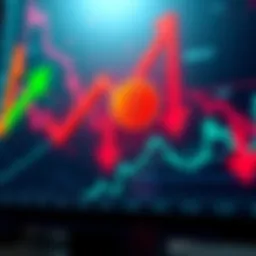 A chart showing the recent surge in Bitcoin prices with green upward arrows and red downward arrows indicating market speculation.