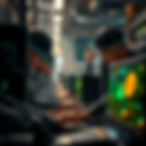 A group of Bitcoin miners working with computers and AI technologies, highlighting the shift in focus for better profits.