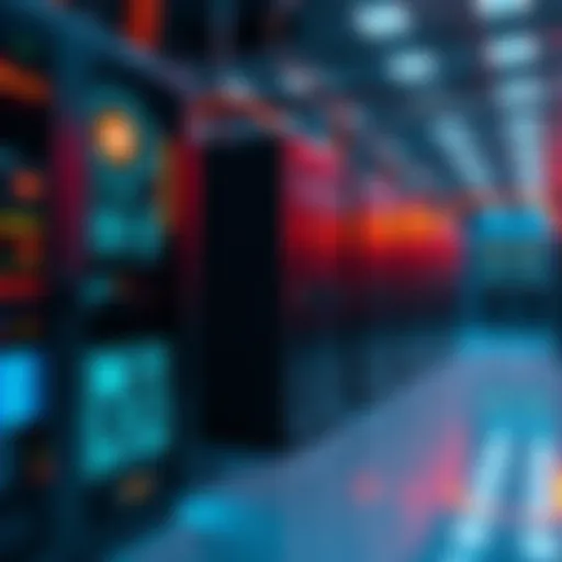 A scene showing computer servers and mining rigs alongside AI technology interfaces, representing the integration of artificial intelligence in Bitcoin mining operations.