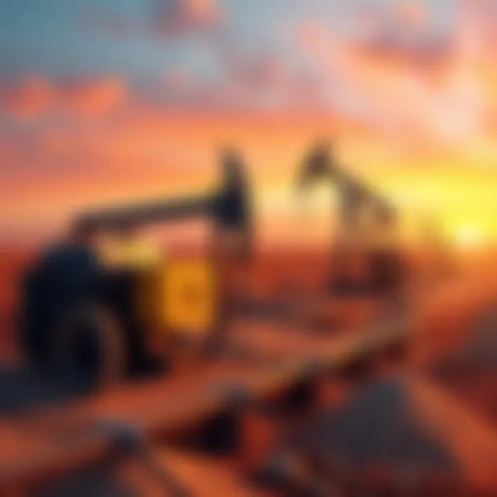 Bitcoin Mining in Oil Fields An oil field with Bitcoin mining equipment set up, showcasing a mix of energy production and cryptocurrency technology.