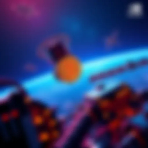 A futuristic scene of a Bitcoin mining setup in space with satellites and Nvidia technology in the background