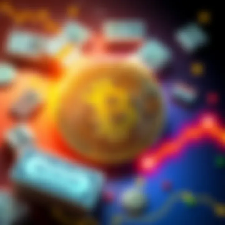 Illustration of Bitcoin symbol surrounded by dollar bills and geopolitical maps, highlighting market volatility due to Middle East tensions.