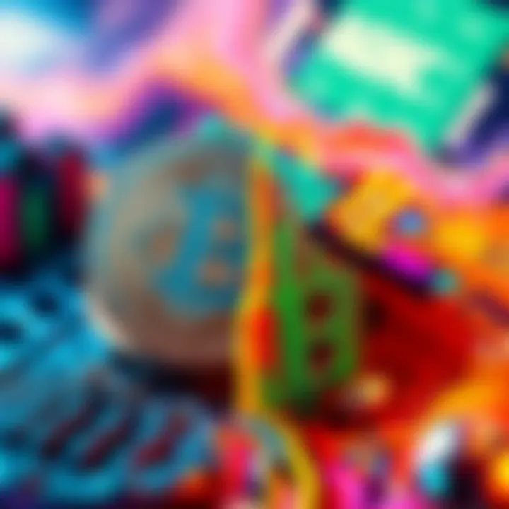 A split image showing a Bitcoin symbol on one side and colorful ordinals art on the other, representing investment options.