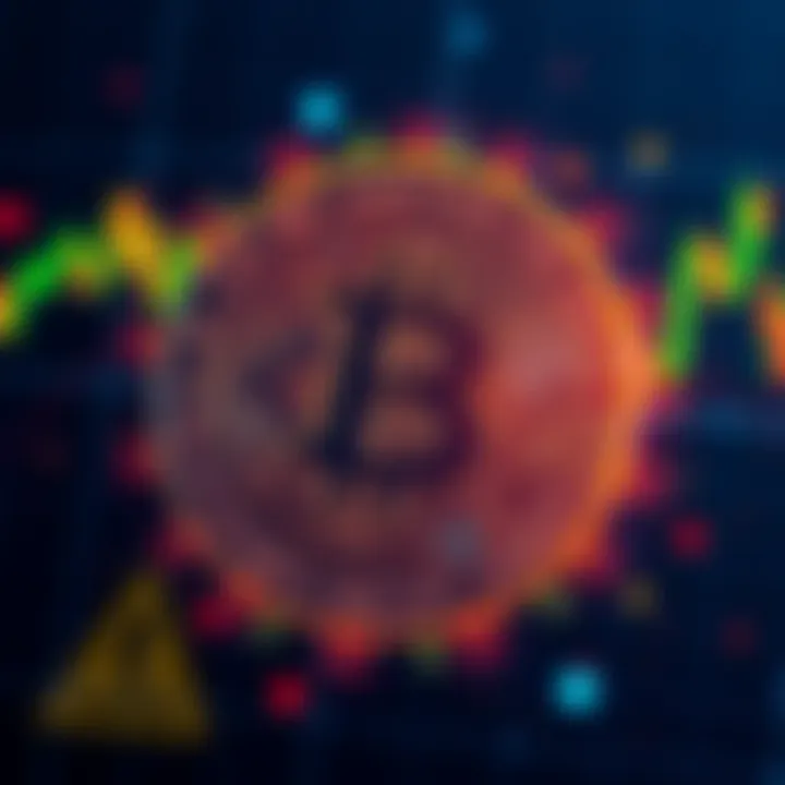 A Bitcoin price chart showing stability with caution signs around it, representing investor uncertainty in the crypto market