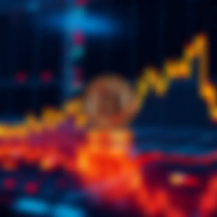 A fluctuating price chart showing Bitcoin's ups and downs, symbolizing market volatility