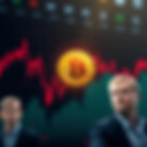 A chart displaying Bitcoin's price drop with downward arrows, indicating a 58% decline, alongside images of the Winklevoss twins