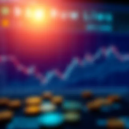 Graph showing Bitcoin price decline with bearish trend line and currency symbols