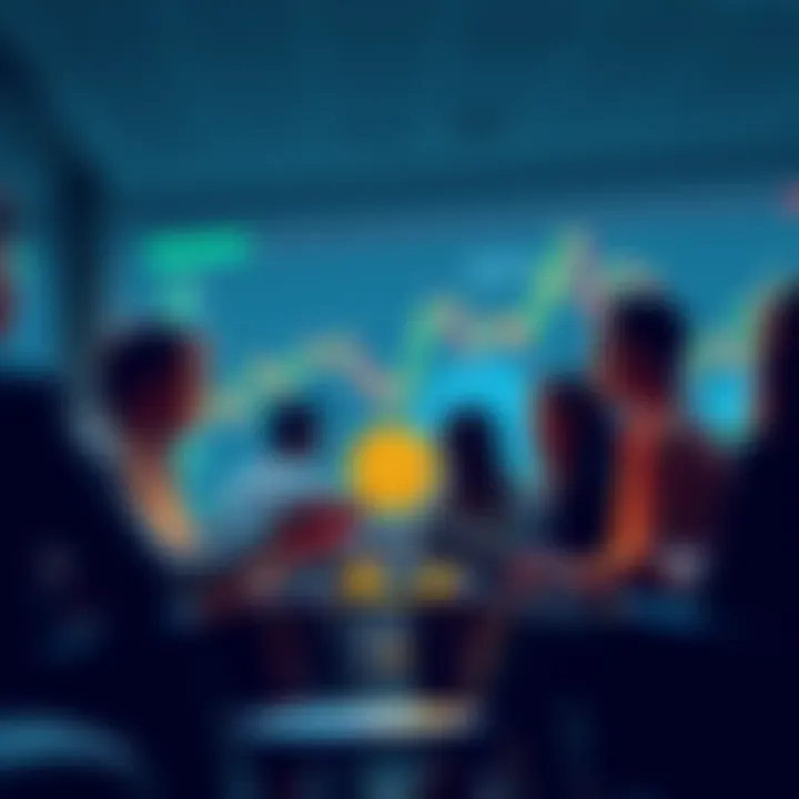 Bitcoin Price Discussion People discussing Bitcoin price trends in a casual setting with charts and graphs visible