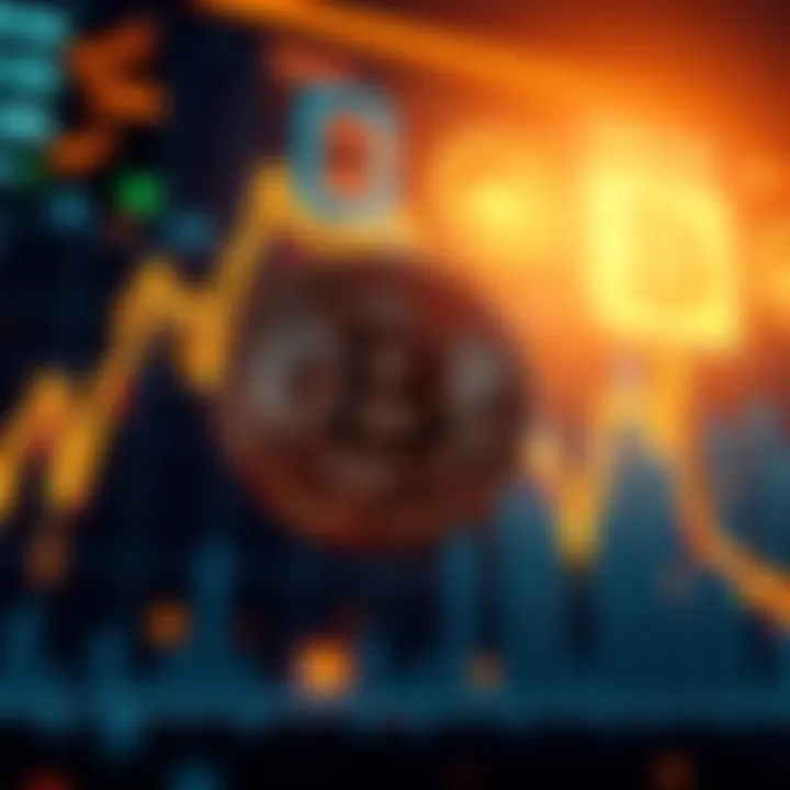 A downward trending Bitcoin graph affecting MSTR performance, with financial symbols in the background