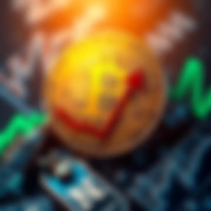 Bitcoin symbol with a downward arrow signifying the recent price decline.