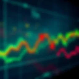 A line chart showing Bitcoin price fluctuations, with green and red arrows indicating rising and falling prices, highlighting emotional reactions from investors.