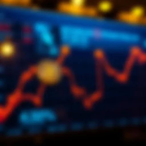 A chart showing Bitcoin's price changes with arrows indicating ups and downs, representing market uncertainty.