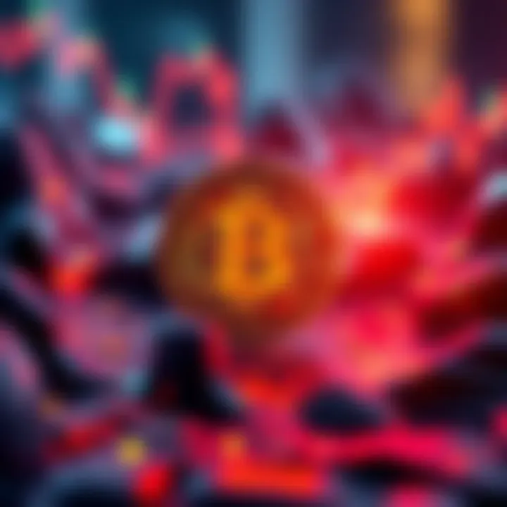 Graphic showing Bitcoin symbol with an upward trend line and short leverage attack representation.