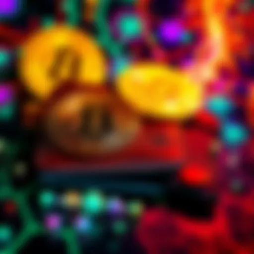 A visual representation of early Bitcoin transactions for illegal substances, featuring a digital wallet and psychedelic patterns, symbolizing the connection to the Silk Road.