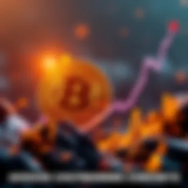 Bitcoin logo with a rising graph symbolizing its surge towards record levels during economic uncertainty