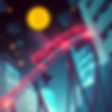 Bitcoin value rollercoaster A rollercoaster representing Bitcoin's value swings, with excited investors at the top and worried investors at the bottom amid meme graphics