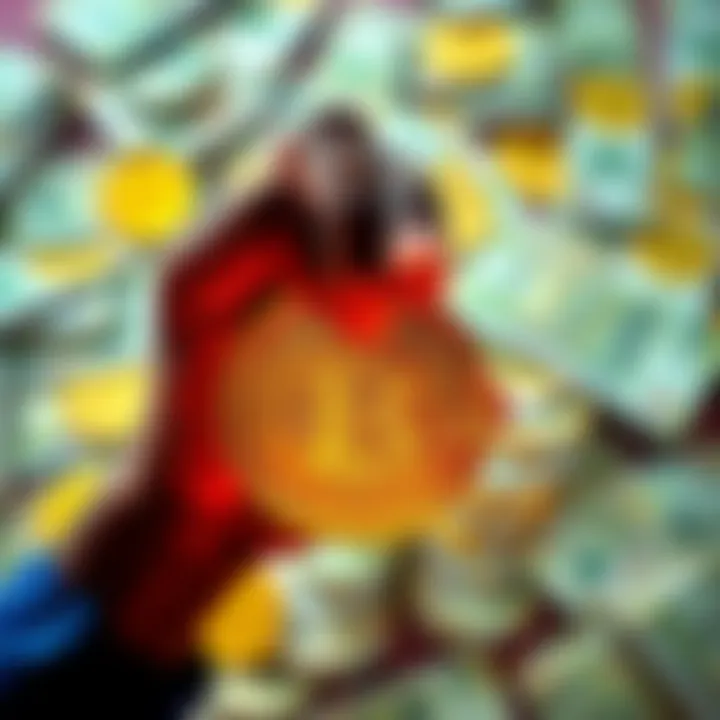 A person holding a Bitcoin symbol with Zimbabwean currency in the background, illustrating the recent Bitcoin sale in the country.