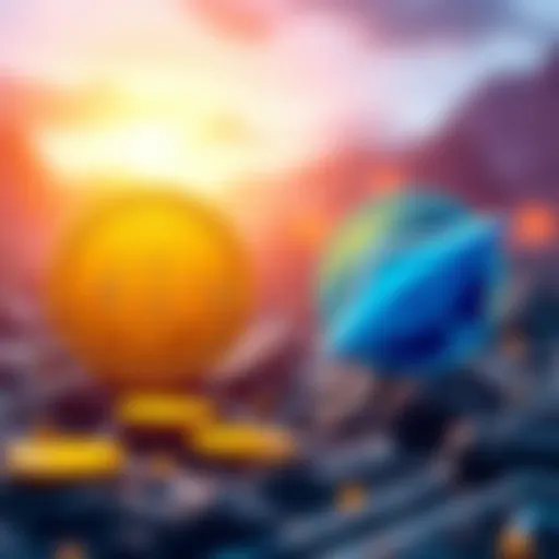 Illustration of Bitcoin and Solana logos exchanging symbols, representing decentralized crypto swaps