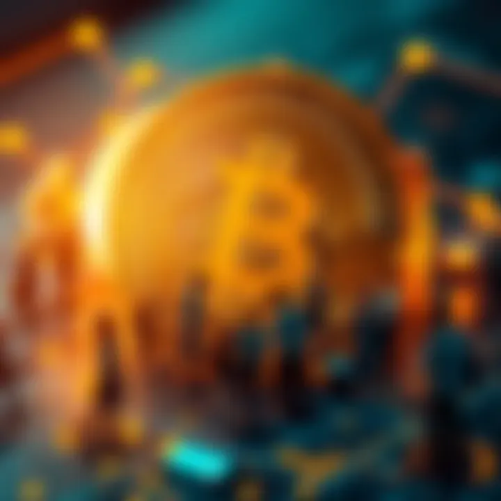 A visual representation of Bitcoin symbolizing a solution to global banking access issues, with people from diverse backgrounds accessing financial services through digital means.