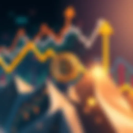 A graph showing Bitcoin's price rising to an all-time high, with upward arrows and economic symbols in the background.