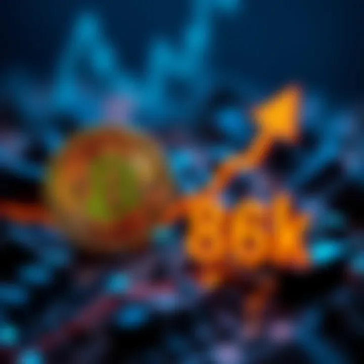 Bitcoin Surge to 86k Bitcoin logo with an upward arrow showing the surge to 86k