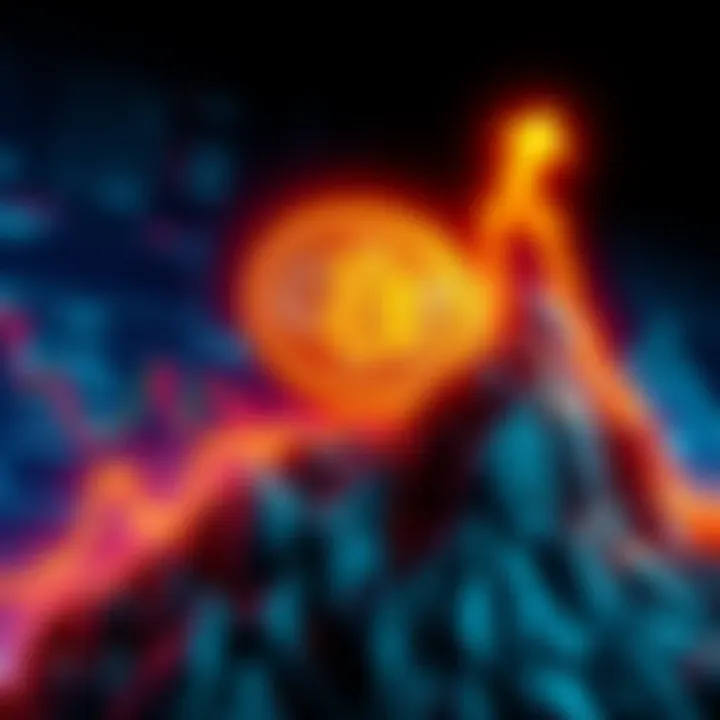 A graph showing a sharp increase in Bitcoin's value. The background features financial charts and cryptocurrency symbols, reflecting market optimism.