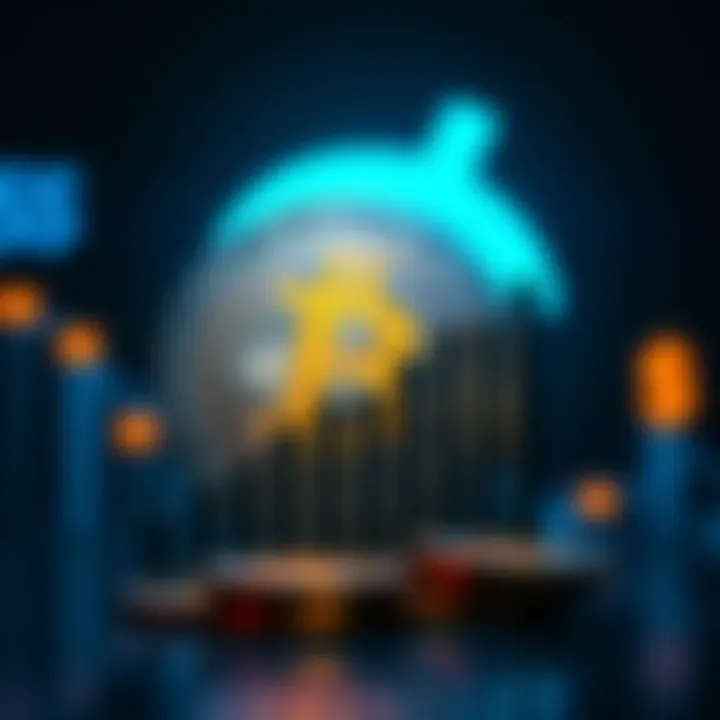 Bitcoin symbol with upward trend graph and US Dollar symbol behind it, representing Bitcoin surpassing the US Dollar.