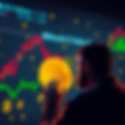 A person looking at a cryptocurrency chart, pondering the value of Bitcoin, with dollar signs in the background.