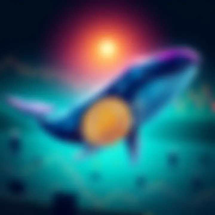 A large Bitcoin whale making a significant investment on a trading platform with graphs showing market trends