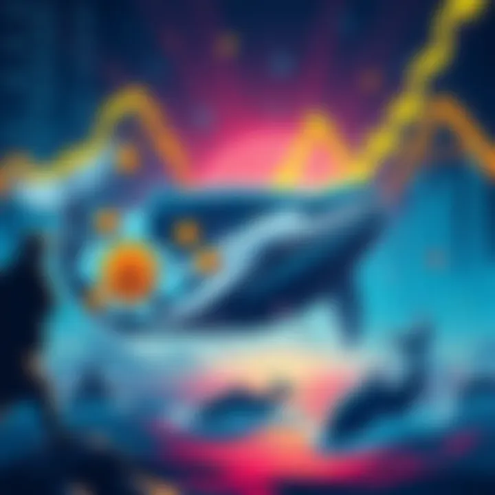 Illustration of Bitcoin whales and ETFs exiting the cryptocurrency market with a backdrop of falling crypto prices