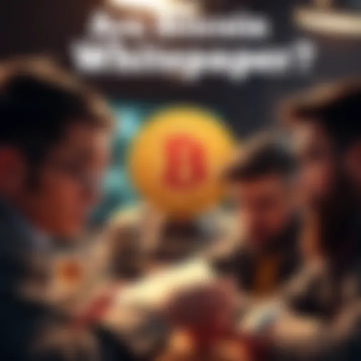A group of Bitcoin investors looking confused while discussing the cryptocurrency's whitepaper