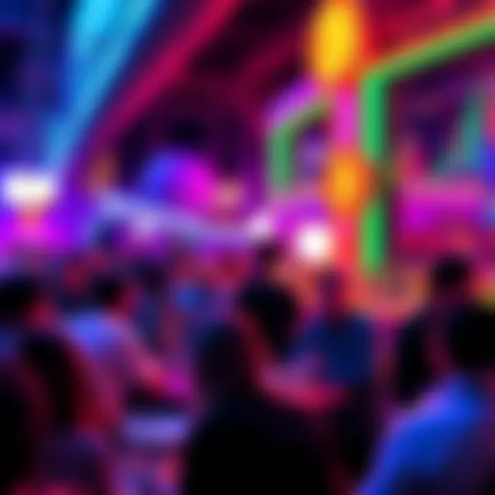 Bitcoin 2026 Vegas Side Events Gathering A vibrant gathering of people at a Bitcoin meetup in Las Vegas, enjoying drinks and discussions about cryptocurrency.
