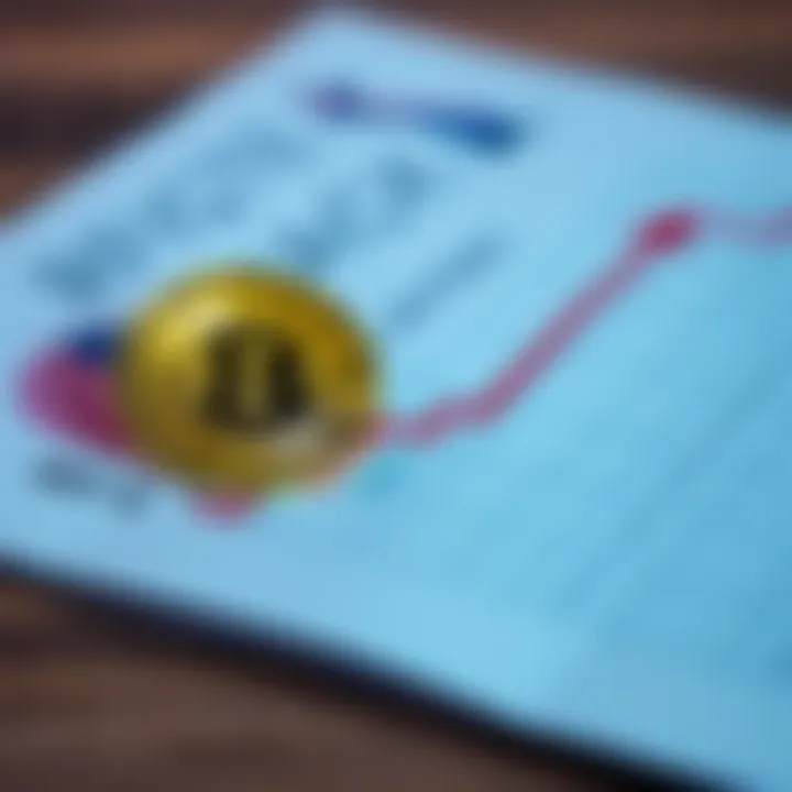Bitcoin coin with a chart showing upward trend next to 401(k) plan papers