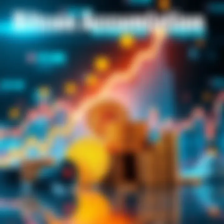 A graphic showing a surge in Bitcoin accumulation with rising charts and Bitcoin symbols, representing strong market demand.