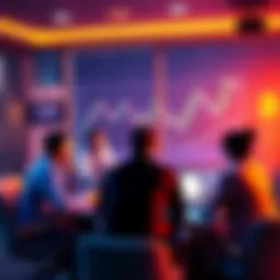 Bitcoin Accumulation Strategy People discussing Bitcoin investment strategies and 4-year cycles at a table with charts and laptops.