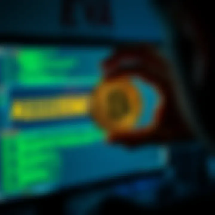 Bitcoin Address Check A person examining a Bitcoin address on a computer screen, focusing on the characters at the beginning and end.