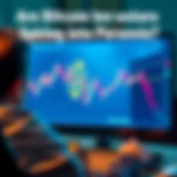 A worried investor looking at a falling Bitcoin chart on a computer screen, showing signs of distress and concern about digital assets.