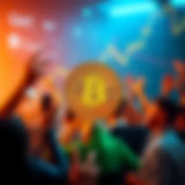 A graph showing Bitcoin's price nearing 100,000 with enthusiastic investors in the background